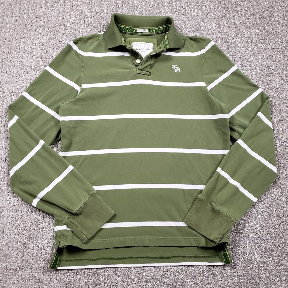 Vintage Y2k Abercrombie & Fitch Rugby Shirt Mens XL Green Muscle Striped Embroid